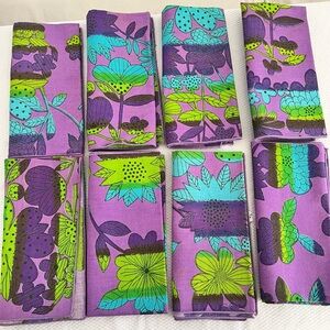 Vera Neumann Set of 8 MCM vintage napkins, bright, retro-chic floral purple